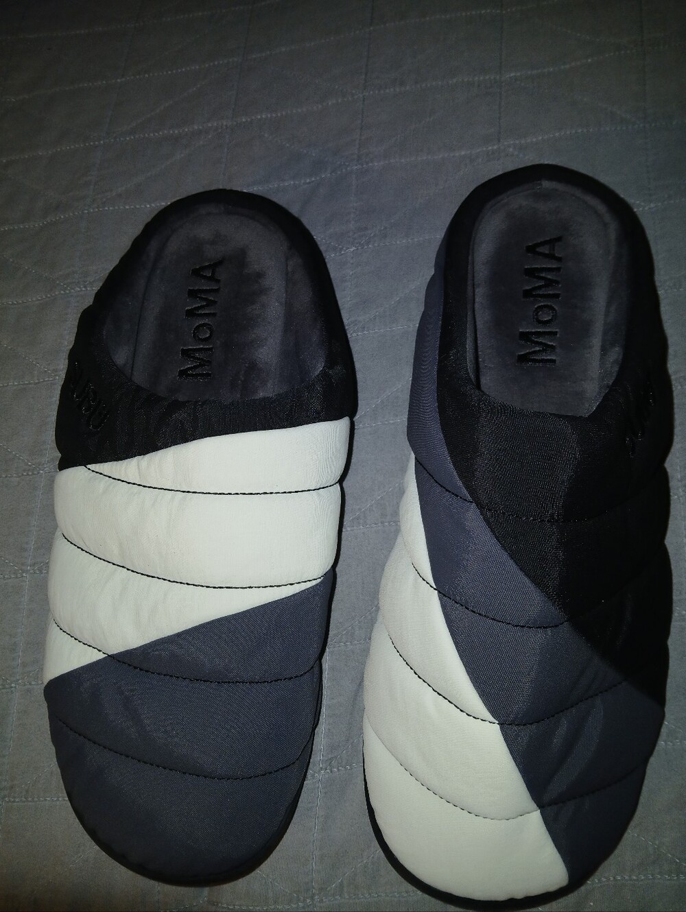Moma Black, White & Gray Quilted Slide Sandals